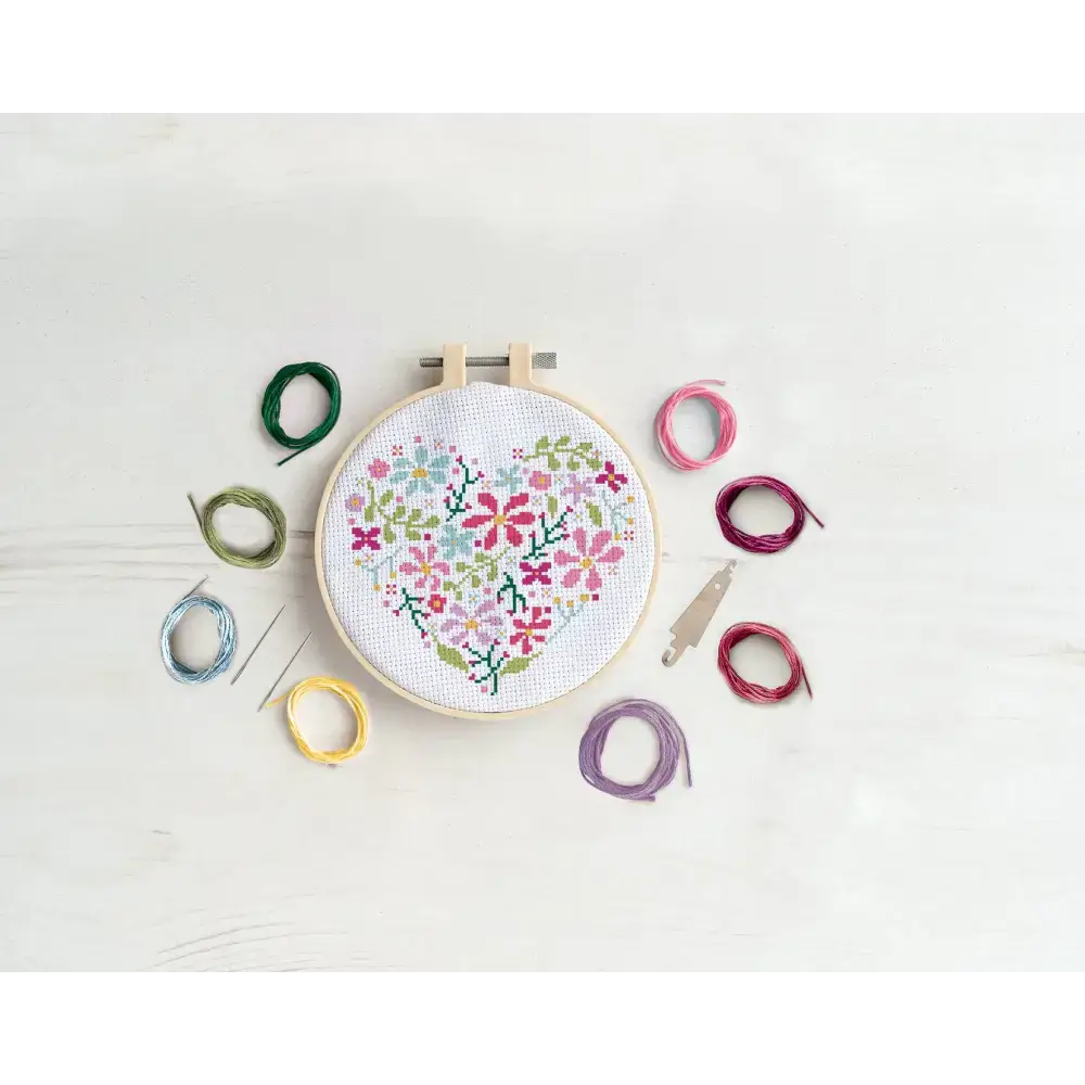 Simply Make Cross Stitch Craft Kit - Floral Heart Design