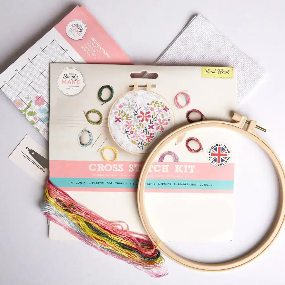 Simply Make Cross Stitch Craft Kit - Floral Heart Design