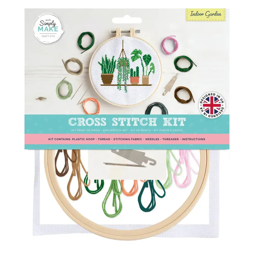 Simply Make Cross Stitch Hoop Embroidery Kit Indoor Garden