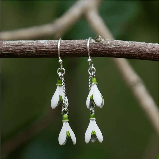 Snowdrop White Flower Drop Hook Earrings - The Red Squirrel