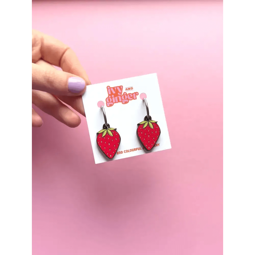 Strawberry Summer Bold Wooden Statement Dangle Earrings - The Red Squirrel