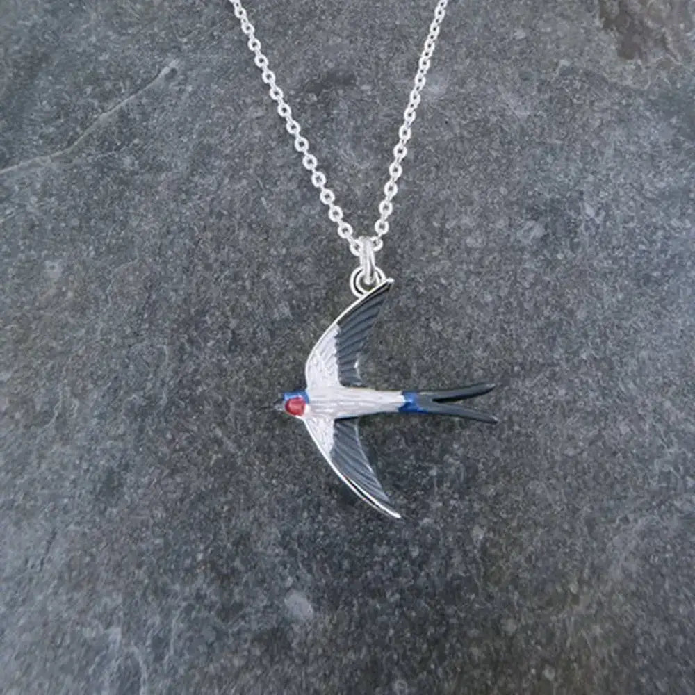 Swallow Bird In Flight Pendant Necklace