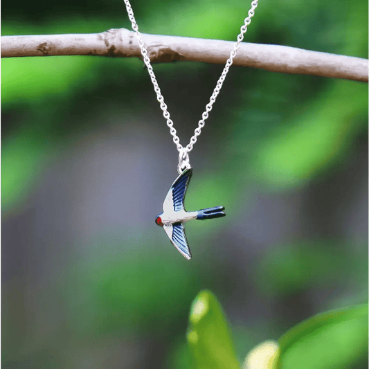 Swallow Bird Necklace - Silver Plated Pendant with Symbolic Meaning - The Red Squirrel