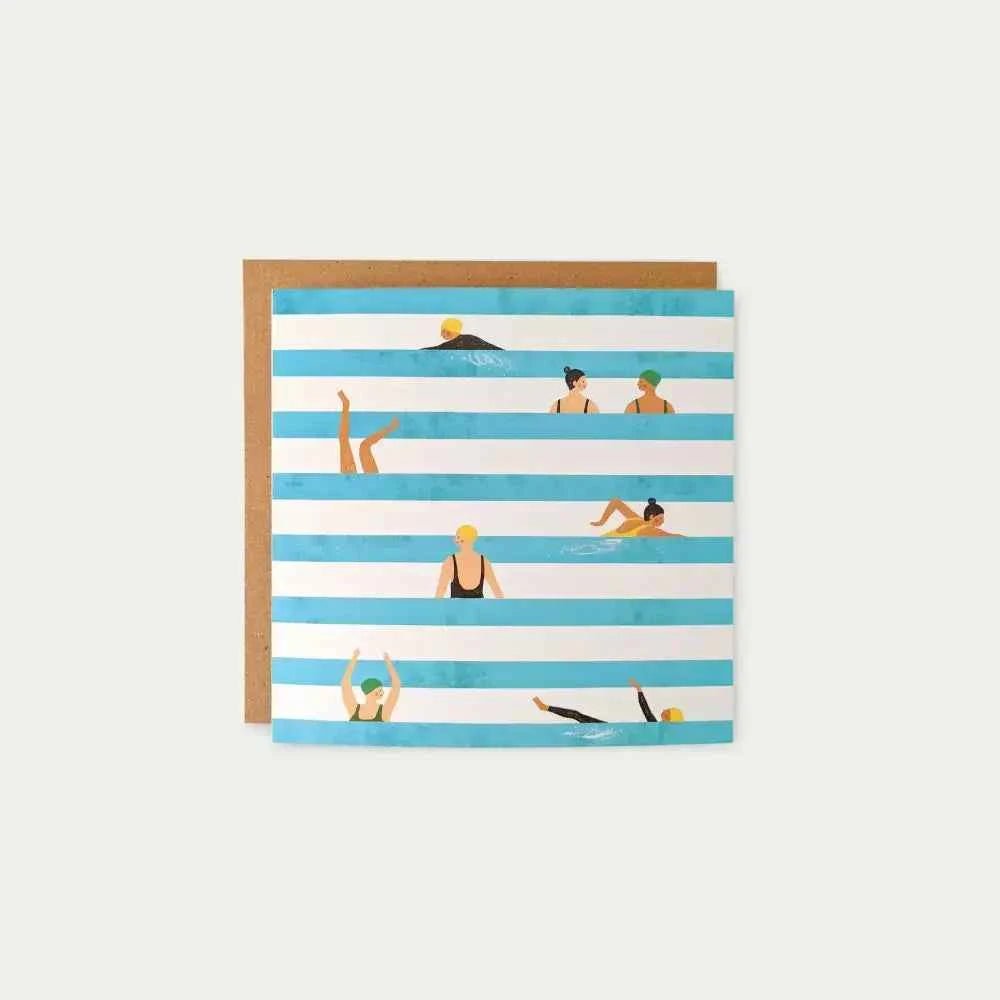 Swimmers Stripes Greetings Card - The Red Squirrel