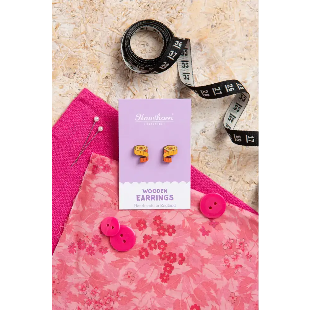 Tape Measure Wooden Earrings - Craft Jewellery