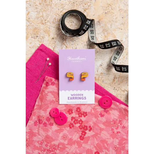 Tape Measure Wooden Earrings - Craft Jewellery