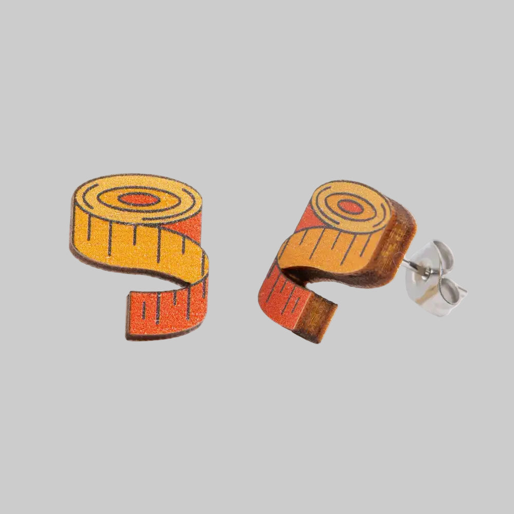 Tape Measure Wooden Earrings - Craft Jewellery