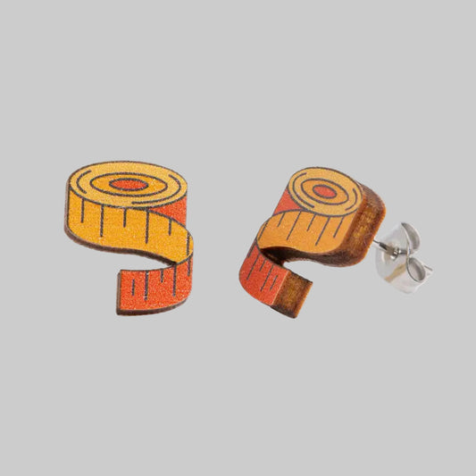 Tape Measure Wooden Earrings - Craft Jewellery