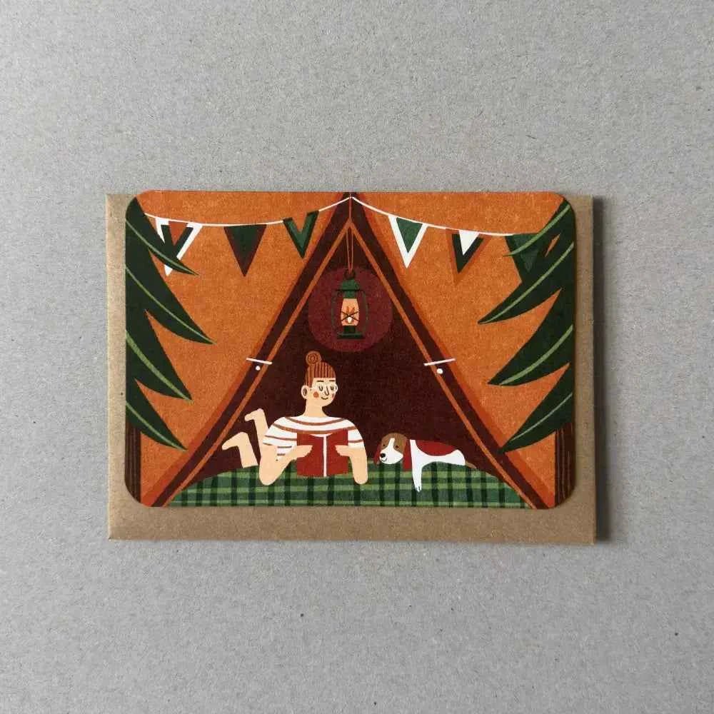 Red tent greetings card - The Red Squirrel