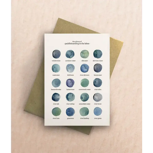 The Colours of Paddleboarding in the Lakes Greetings Card - greetings card