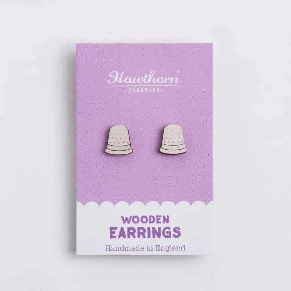 Thimble Wooden Earrings - Craft themed Jewellery - The Red Squirrel