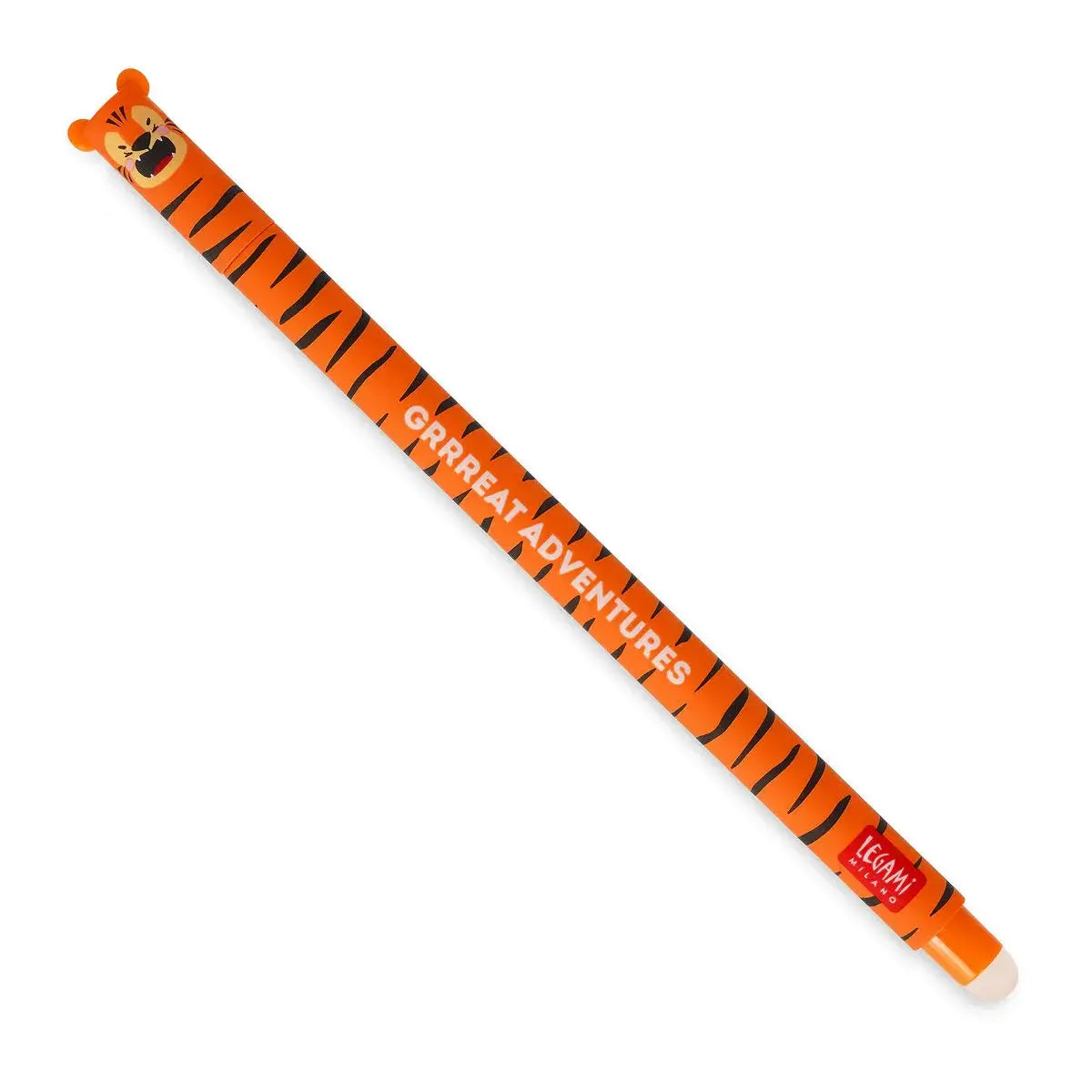 Legami Erasable Pen - Tiger themed pen with orange ink and tiger graphics for fun and creative writing.
