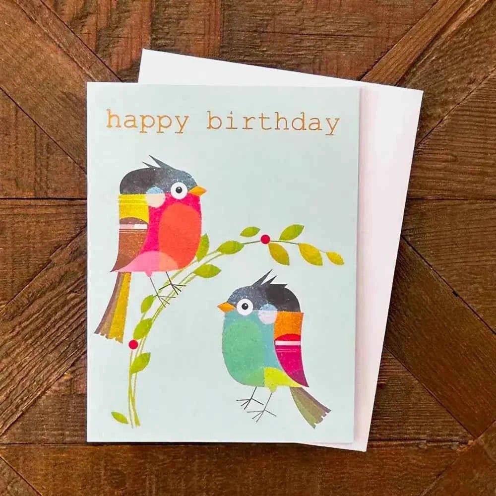 Gold Foiled Birdie Birthday Card - The Red Squirrel