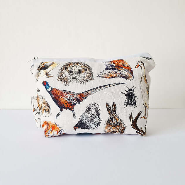 Pouch with animal illustrations on a white background