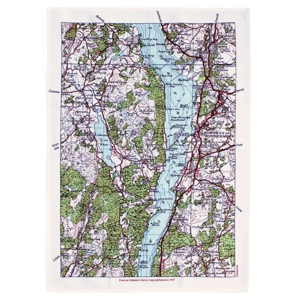 Windermere map tea towel