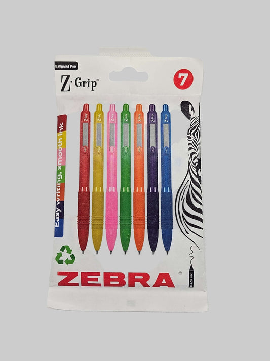 Zebra Z Grip Ballpoint Pens - 7 pen set Black Ink Comfort Grip Pens
