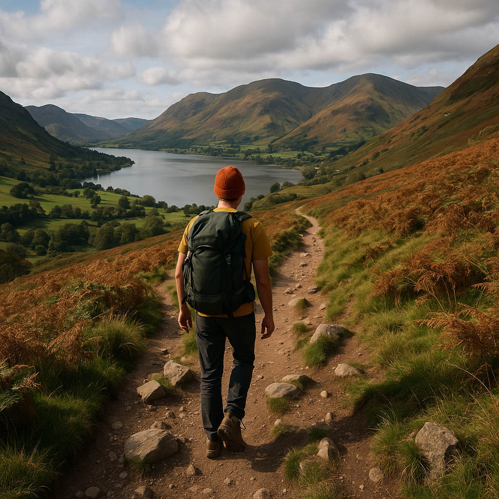 A walker enjoying a hike in the Lake District