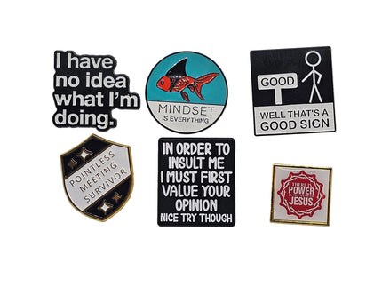 Pin badges with words on - The Red Squirrel