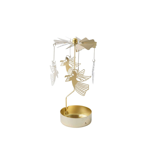 Gold fairy decorative item with a candle holder on a white background