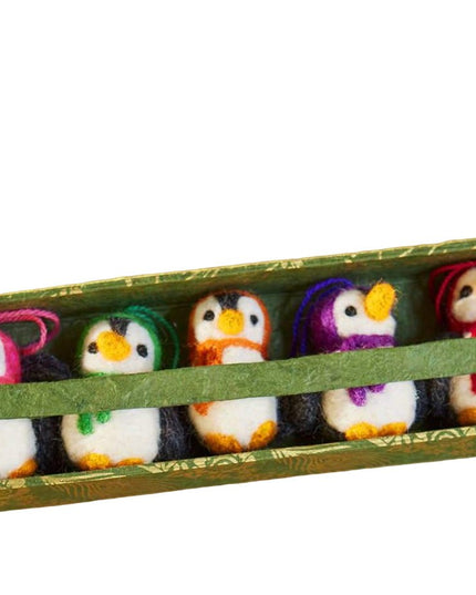 Set of 5 Hanging Felt Penguin Christmas Decorations