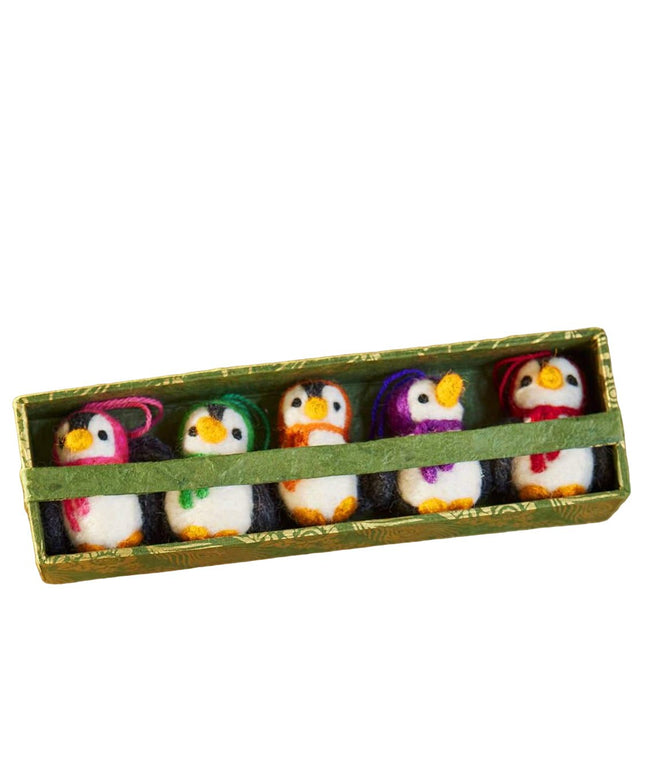 Set of 5 Hanging Felt Penguin Christmas Decorations