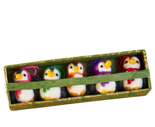 Set of 5 Hanging Felt Penguin Christmas Decorations - The Red Squirrel