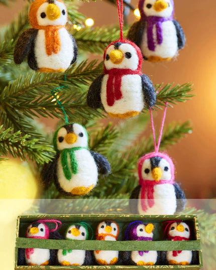 Set of 5 Hanging Felt Penguin Christmas Decorations