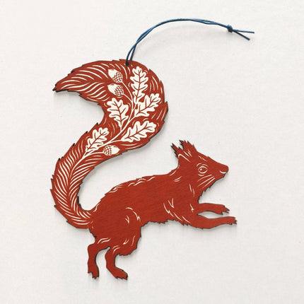 Screenprinted Wooden Decoration - Squirrel - Rusty Red