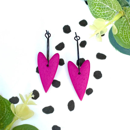 Pink Heart Hoop Earrings - Polymer Clay