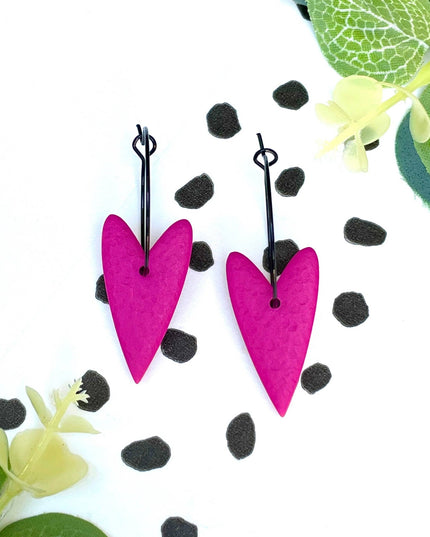 Pink Heart Hoop Earrings - Polymer Clay
