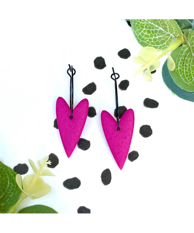 Pink Heart Hoop Earrings - Polymer Clay