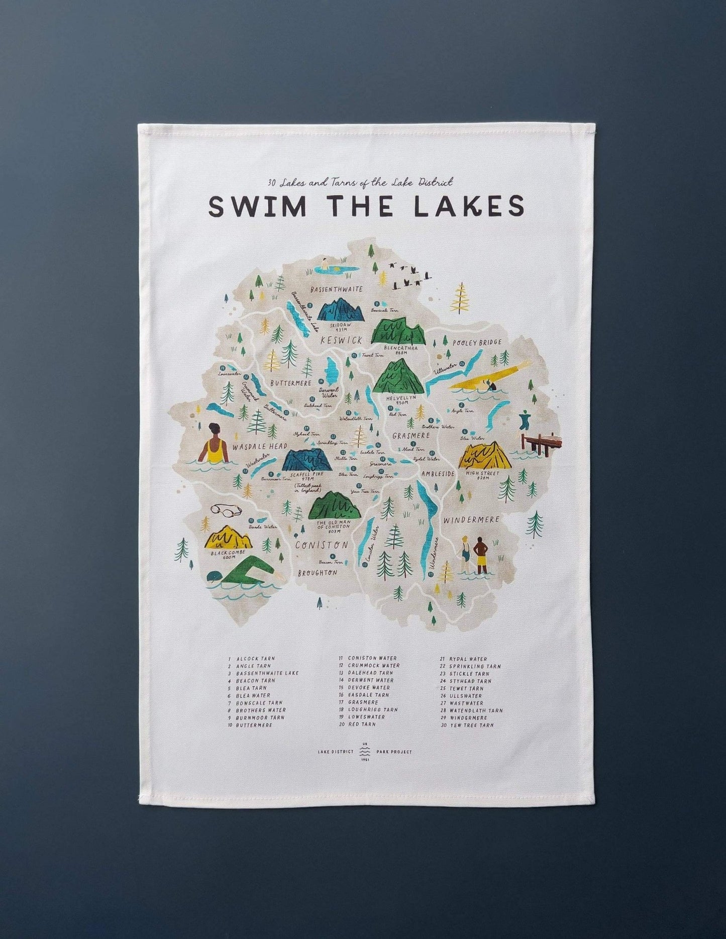 Swim the Lakes Tea Towel - The Red Squirrel