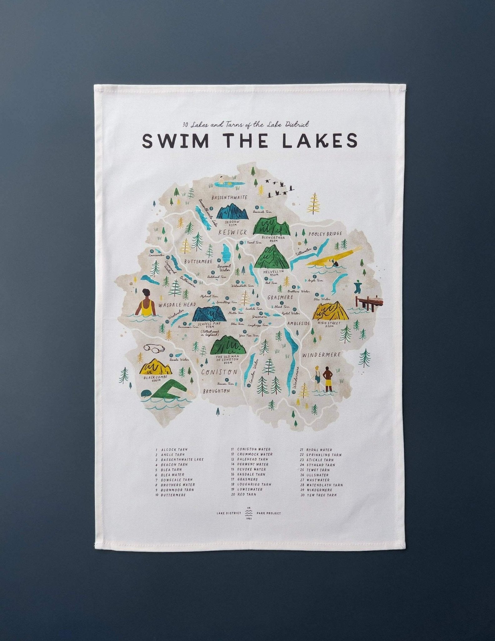 Swim the Lakes Tea Towel - The Red Squirrel