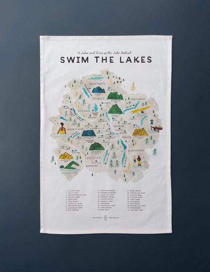 Swim the Lakes Tea Towel - The Red Squirrel