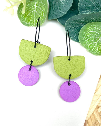 Pistachio Green Hoop Earrings - Polymer Clay: Dangle - Lilac / Hoop - Black