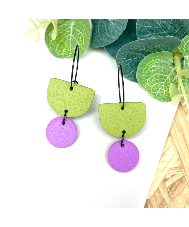 Pistachio Green Colour Block Hoop Earrings - Polymer Clay: Dangle - Lilac / Hoop - Black