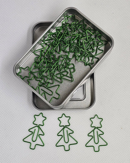 20 Christmas Tree Paper clips in a tin