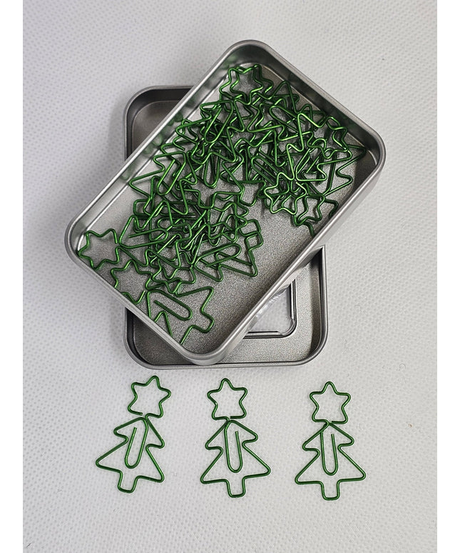 20 Christmas Tree Paper clips in a tin
