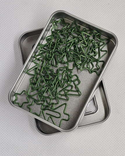 20 Christmas Tree Paper clips in a tin