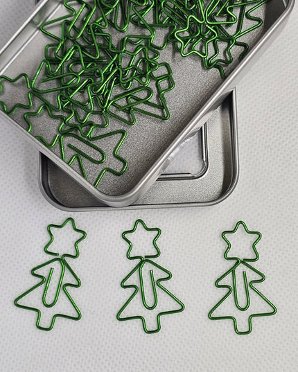 20 Christmas Tree Paper clips in a tin