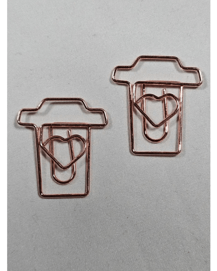 20 Coffee Cup paper clips in a tin. Rose colour