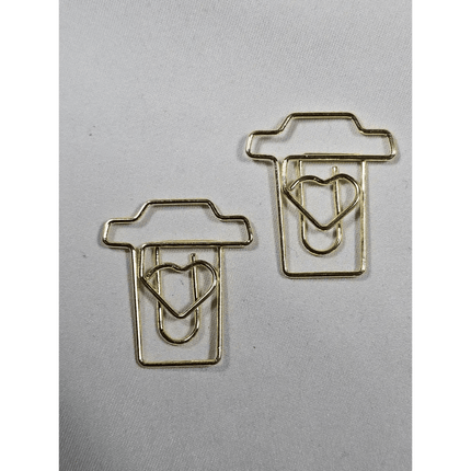 20 Coffee Cup paper clips in a tin. Gold Colour