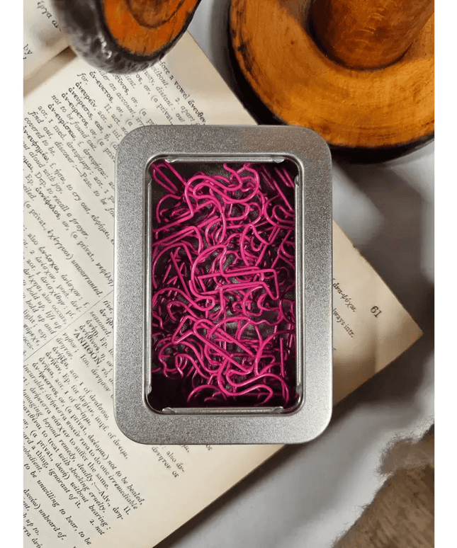 20 Flamingo Paper clips in a tin.