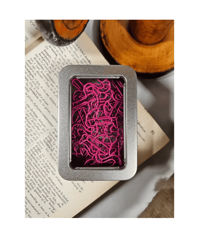 20 Flamingo Paper clips in a tin.