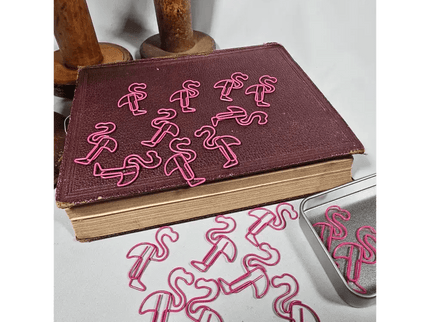 20 Flamingo Paper clips in a tin.