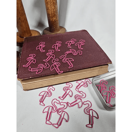 20 Flamingo Paper clips in a tin.
