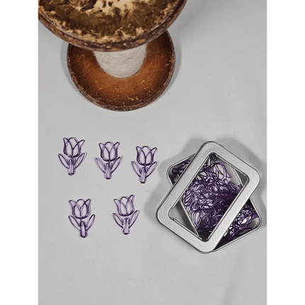 20 Tulip Paper clips in a tin Purple