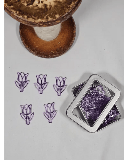 20 Tulip Paper clips in a tin Purple