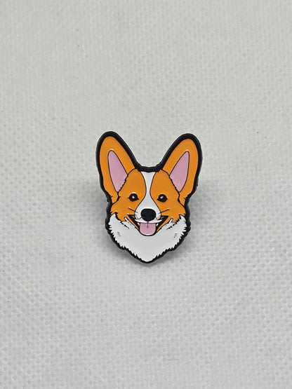 Corgi enamel pin badge with a happy expression, perfect for dog lovers to accessorize clothing or bags.
