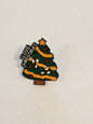 Christmas tree-shaped pin with 'I Love Christmas' text on a beige background